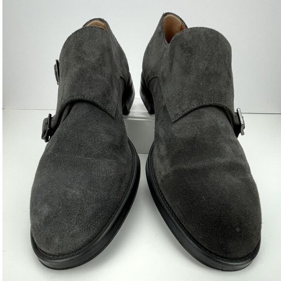 HUGO BOSS Gray Suede Double Monk Strap‎ Oxfords Mens (9.5) Buckle Italy Shoes - Picture 5 of 11